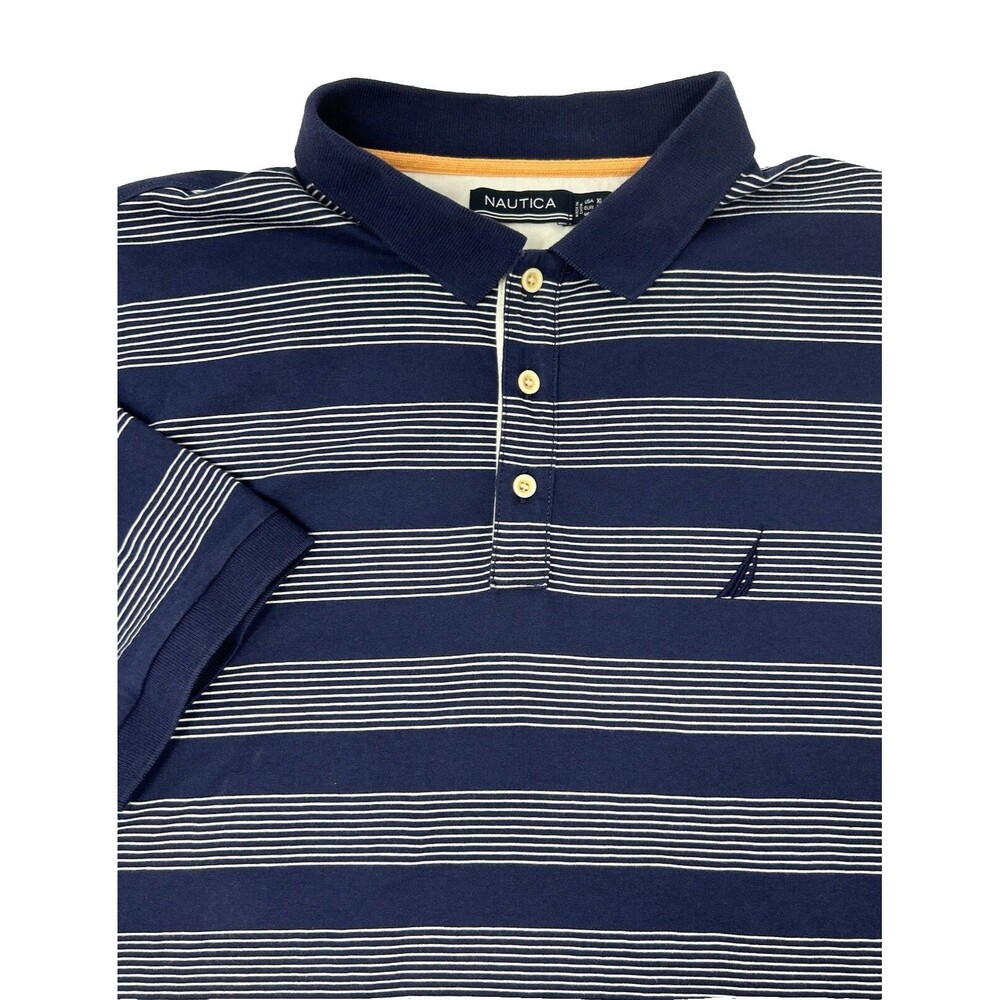 Nautica‎ Blue White Striped  Short Sleeve Polo Shirt Mens XL